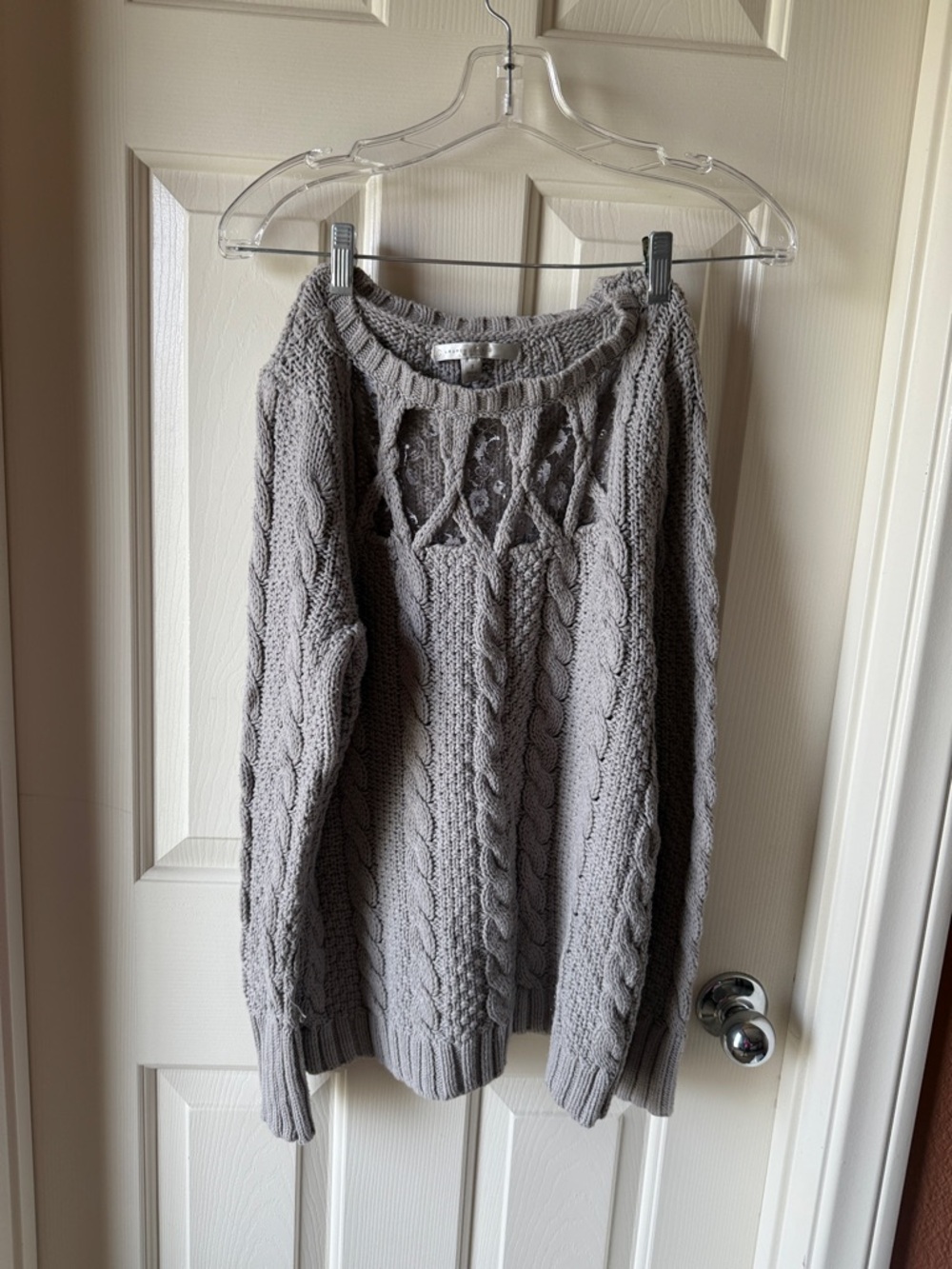 LC Lauren Conrad Cable-Knit Scoop Neck Sweater in Gray